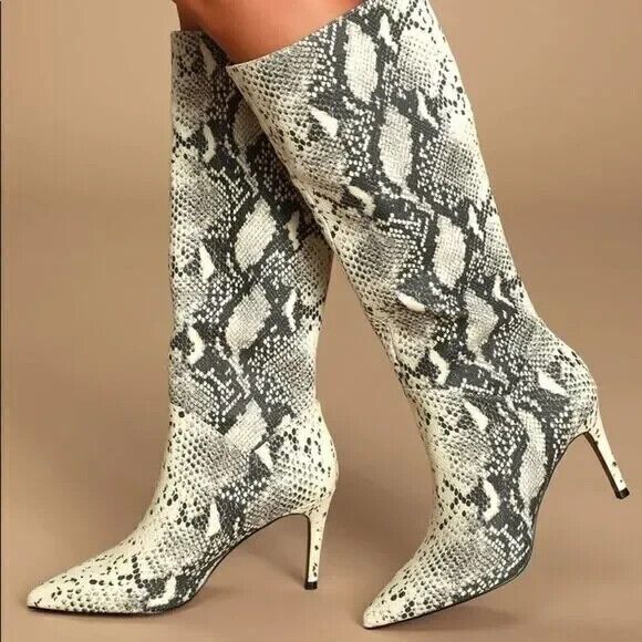 NEW Steve Madden Kinga Women's 8.5 M Snakeskin Printed Knee High Stiletto Boots - Picture 1 of 14